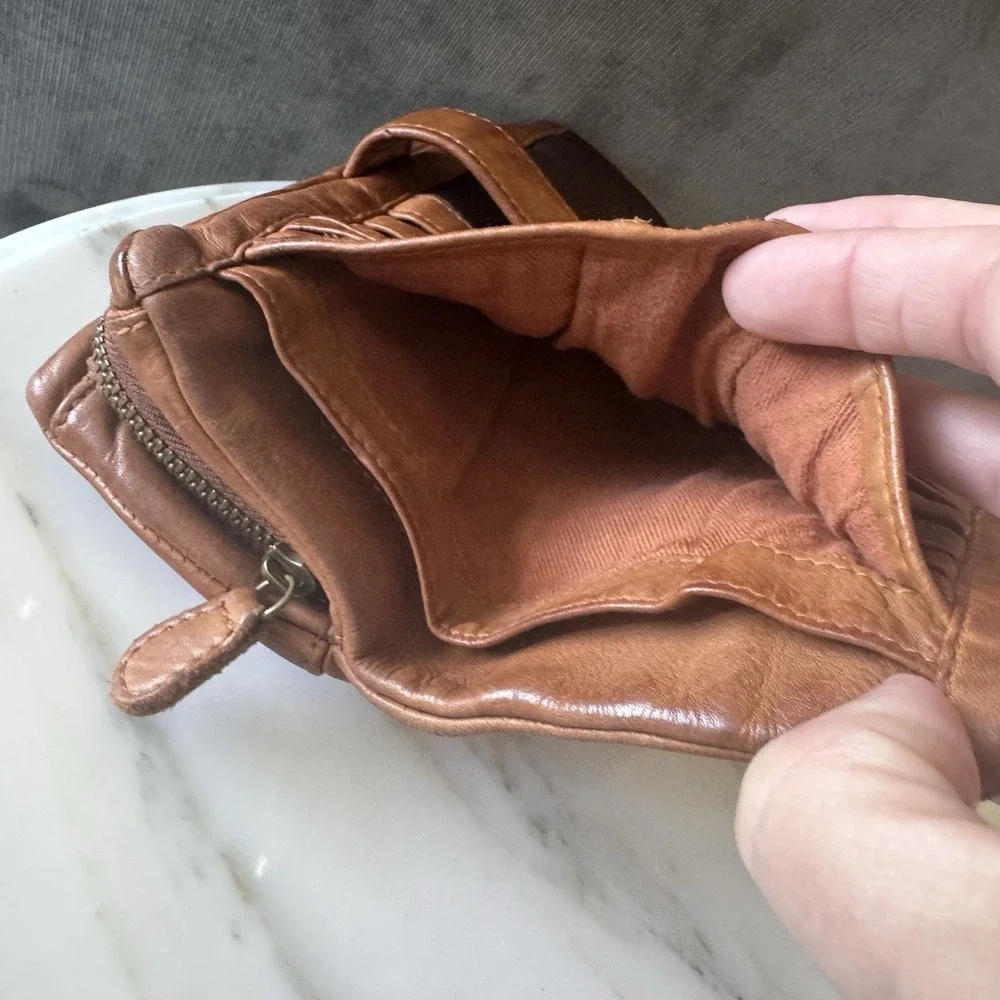 M M Kane Bifold Wallet Brown ~ Tan Woven Leather Women's Zip Super Soft Leather